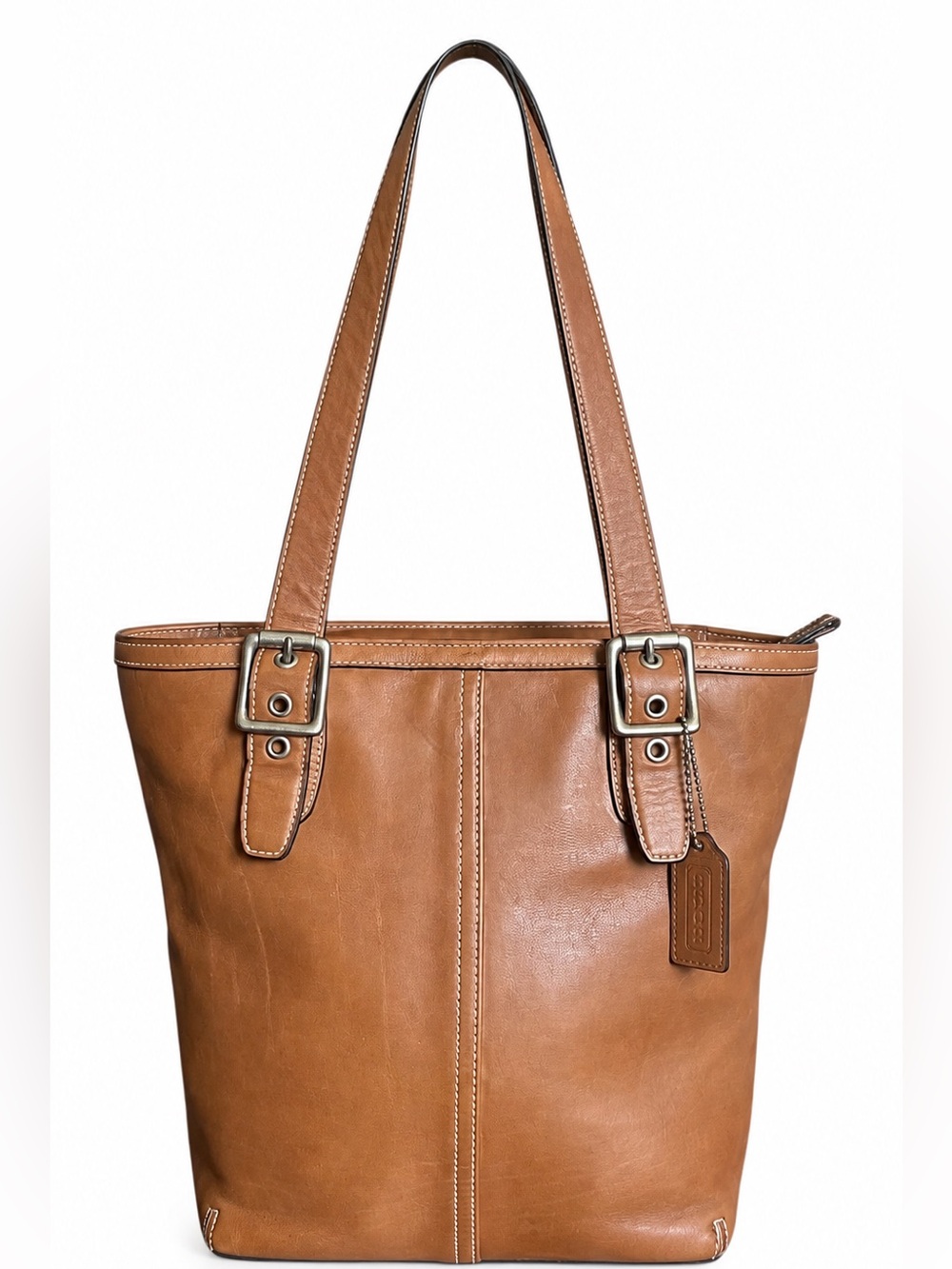 Coach Legacy Brown Leather Zip Tote Shoulder Bag Buckle Straps Vintage Y2K